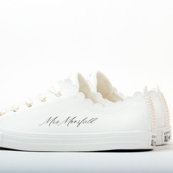 white ivory scallop wedding trainers
